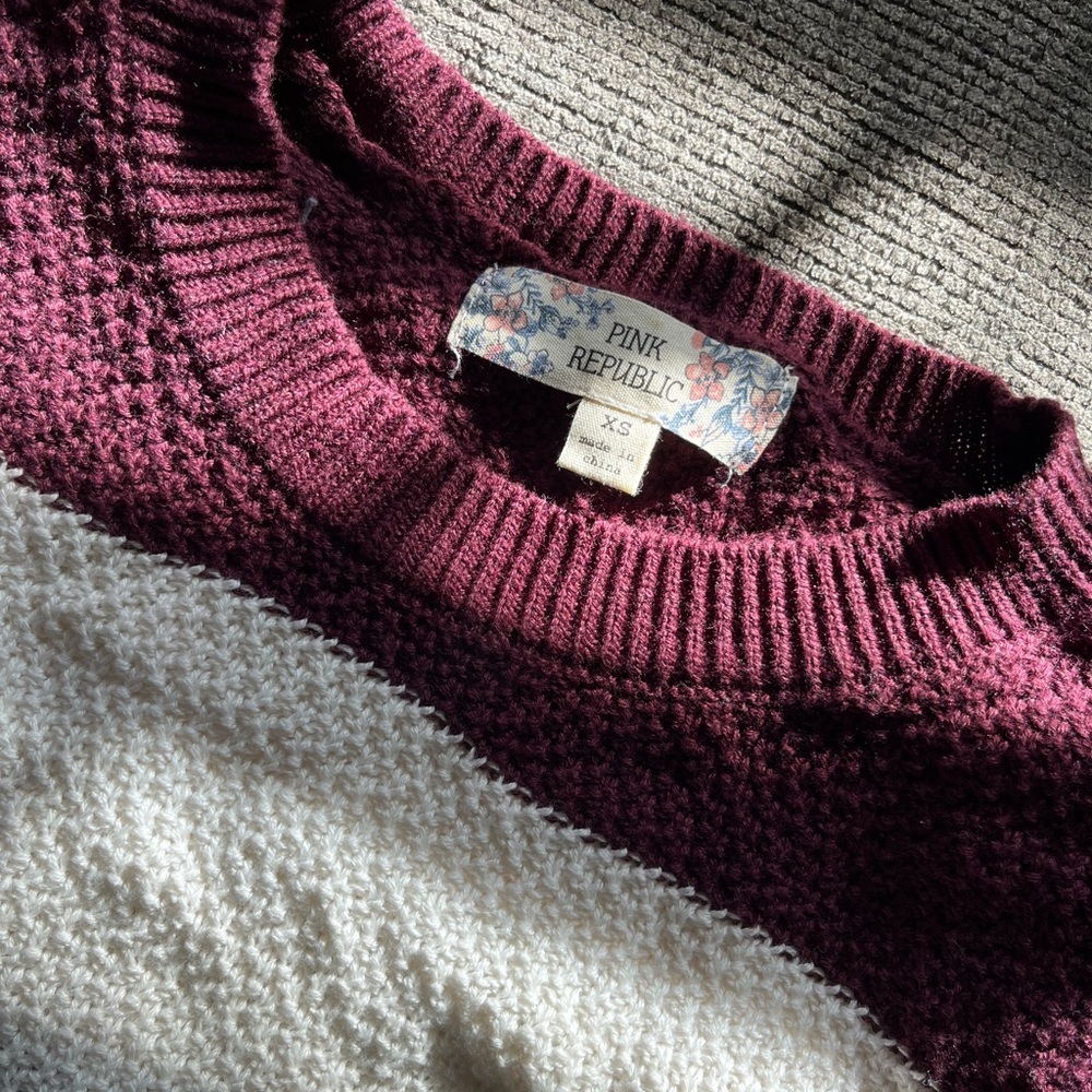 Pink Republic Burgandy&White Striped Sweater